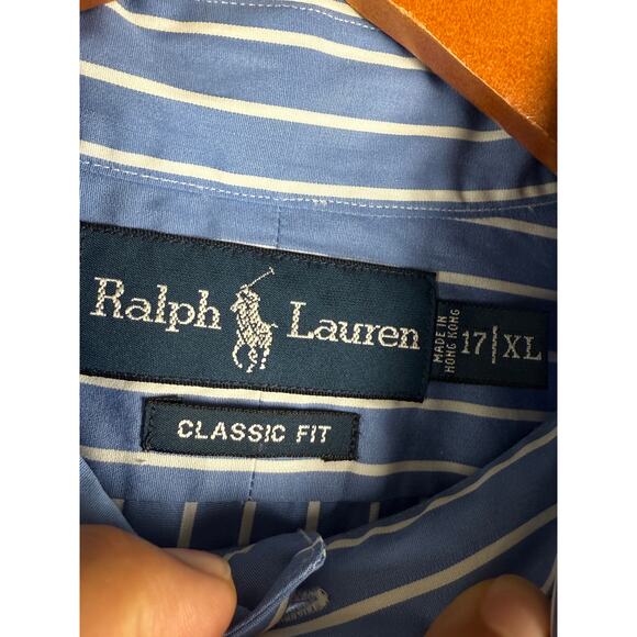 Ralph Lauren Classic Fit Button Up Striped Executive Shirt Haberdashe Blue XL 17 - Picture 5 of 9